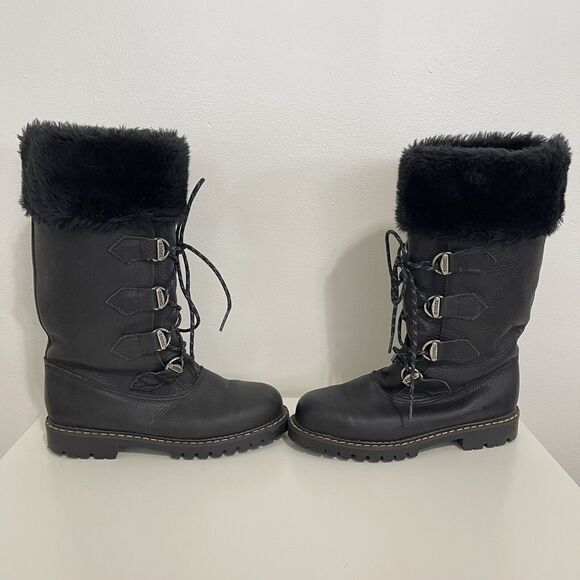 Sorel Leather Faux Fur Winter Boots Size 6 Black Outdoor Snow Apres Ski - Picture 2 of 11